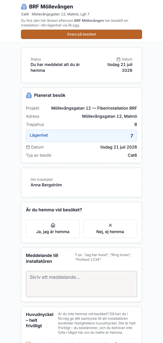 Skärmdump ur RLogg: QR-bokningssidan